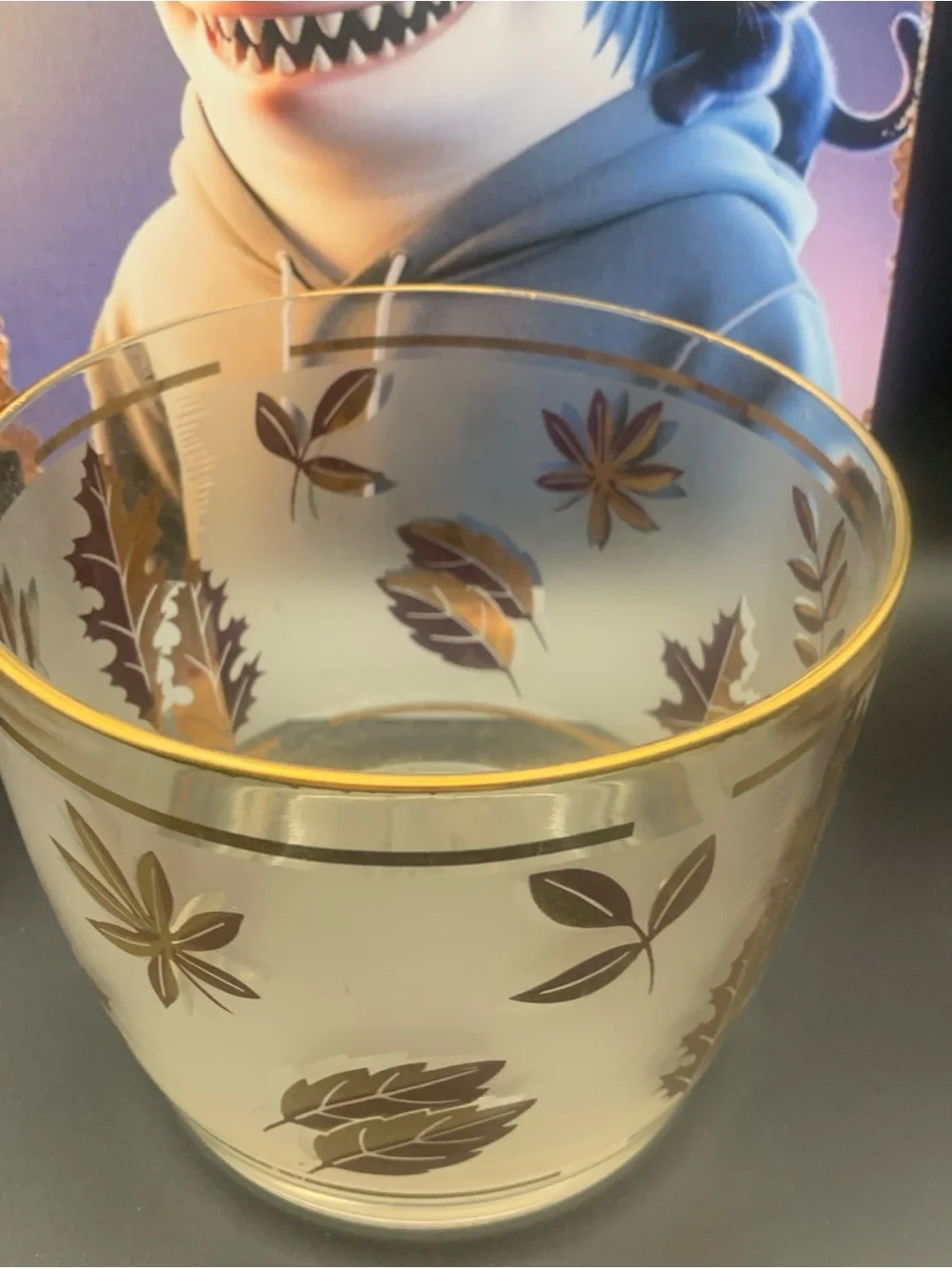 Vintage Libbey Ice Bucket Golden Leaves Foliage Gold Trim MCM 1960's Home Decor